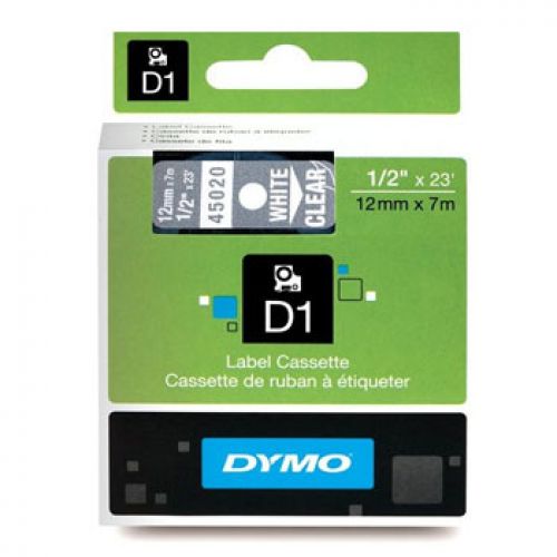 Fita Gravacao Dymo 12mmX7m Transparente/Branco (45020) , Dymo , 12745020 , 5411313450201